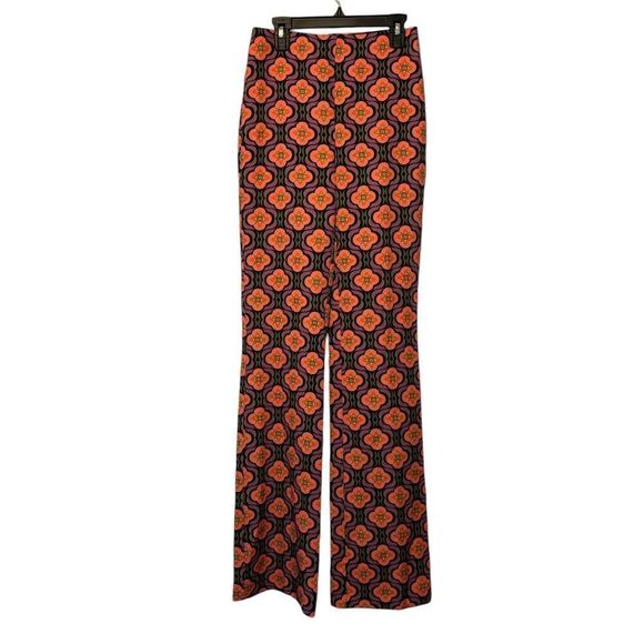 Mango Women's Printed Straight Pants Flare Leg Long Inseam SZ SM Retro Groovy - Picture 2 of 12
